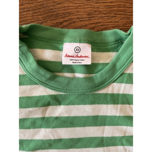 Hanna Andersson Organic Cotton Long Sleeve Pajamas White/Green Stripe Size XS - Picture 2 of 4
